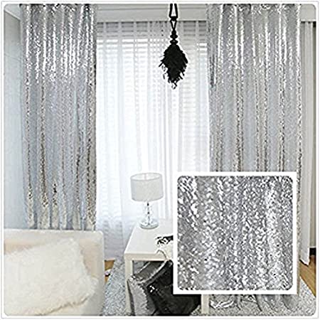 TRLYC Glitter Sequin Backdrop Curtains for Wedding Party Decor (2 Panels, W2 x H8FT,Sliver)