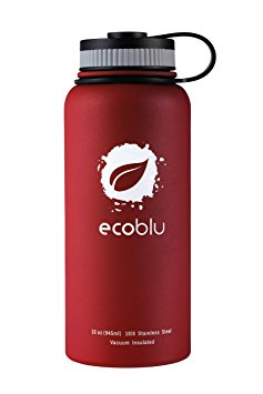 Ecoblu 32 Ounce Wide Mouth Stainless Steel Water Flask - Double Walled BPA Free Water Bottles for Hot and Cold Liquids - Perfect for Men and Women with Great Color Options!