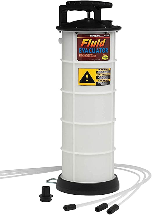 Mityvac MV7400 Manual Automotive Fluid Evacuator with Dipstick Tubes, Automatic Overflow Prevention, 1.9 Gallon, Engine and Transmission Fluid Adapters