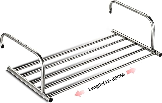 ANEWSIR Radiator Clothes Airer Clothes Dryer Drying Rack Laundry, Stainless Steel Extendable Foldable Heated Clothes Airer Towel Holder Indoor Outdoor (42-66 cm)