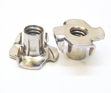 Stainless T-Nuts, 1/4"-20 Inch, (25 Pack), Threaded Insert, Choose Size/Quantity, By Bolt Dropper, Pronged Tee Nut. (1/4"-20 x 7/16")