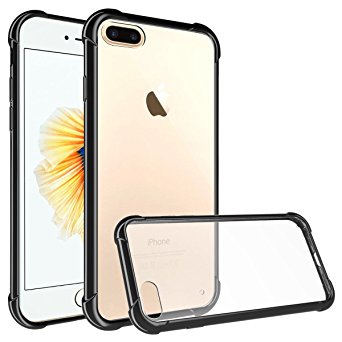 iPhone 7 Plus Case,KASEMI Hybrid [Raised Edges] Shockproof Hard Plastic Back Plate and Soft TPU Gel Bumper-Black with Clear