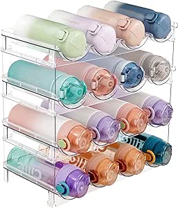 Vtopmart Stackable Water Bottle Organizer Holder, 4 Pack Clear Plastic Cup Storage Rack for Pantry Kitchen Cabinet Cupboard Countertop Organization and Storage, Hold 16 Bottles