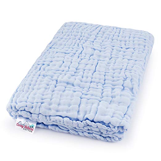 Coney Island Cotton Light Blue Muslin 6 Layer Multi Use Blanket Or Baby Towel Natural Antibacterial Large 45" by 45 inch Fluffy, Warm & Soft Absorbent