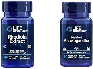 Life Extension Rhodiola and Ashwagandha Extract Bundle, Rhodiola rosea and ashwagandha Supplements, 60 Capsules Each