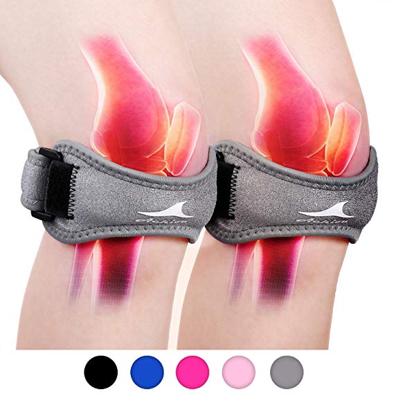 Achiou 2 Pack Knee Pain Relief, Patellar Tendon Support Strap with Silicone Adjustable Knee Band,Brace Stabilizer for Gym, Running, Hiking, Weight Lifting,Basketball,Volleyball,Jumpers