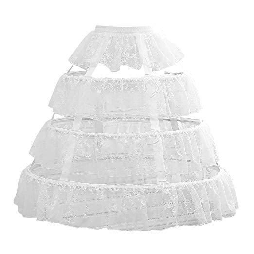 Noriviiq Womens White 3 Hoop Petticoat Skirt Underskirt Lace Lolita Dress Crinoline Adjustable