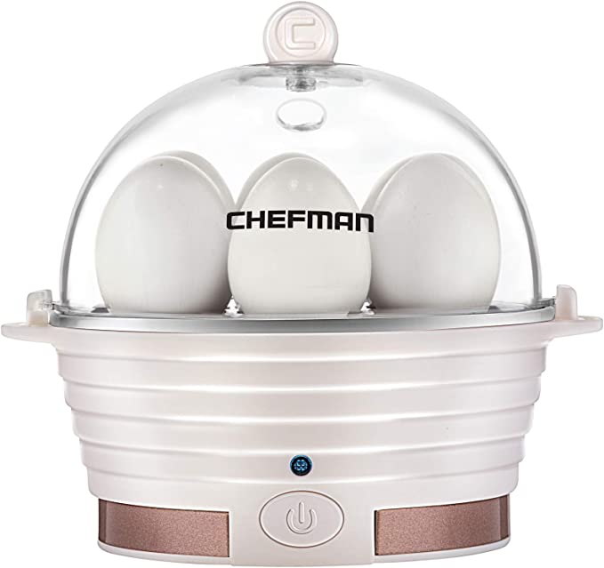 Chefman Electric Egg Cooker Boiler, Rapid Poacher, Food & Vegetable Steamer, Quickly Makes Up to 6, Hard, Medium or Soft Boiled, Poaching/Omelet Tray Included, Ready Signal, BPA-Free, Ivory