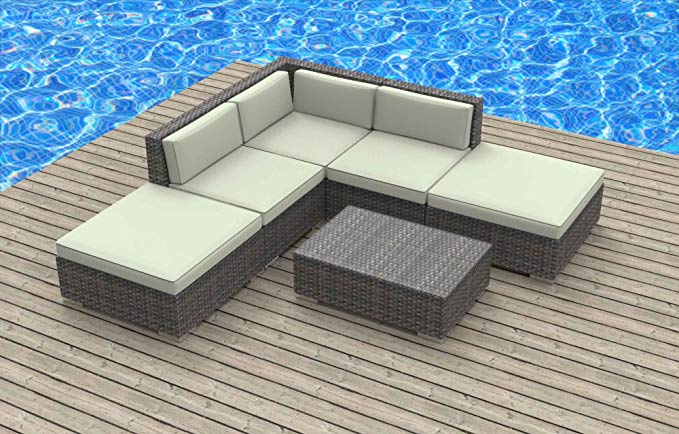 UrbanFurnishing - BALI 6pc Modern Outdoor Wicker Patio Furniture Modular Sofa Sectional Set, Fully Assembled - Biege