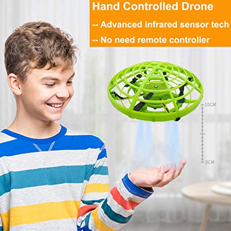 Flying Ball Drones for Kids Hand Controlled Flying Toys with 2 Speeds and LED Light for Boys and Girls (Green)