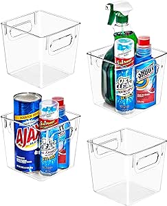 Sorbus Acrylic Organizers - Small Plastic Storage Bins for Kitchen, Cabinet Organizer, Can Organizer for Pantry, Fridge & Refrigerator - Clear 4 Pack (6x6x5.5)