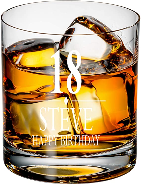 Engraved Personalised Birthday Whiskey Glass 18th, 21st, 30th, 40th, 50th, 60th, 70th, 80th