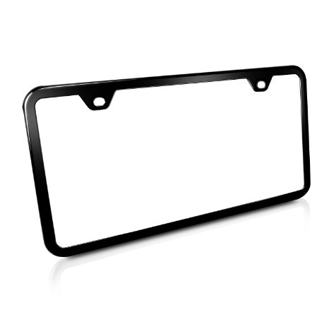 Slim Black Steel License Plate Frame with 2 Holes, Lifetime Warranty