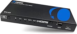 OREI 8K HDMI Splitter 2 in 2 Out, Resolutions Up to 4K@120Hz, Dolby Vision Pass-Through, HDCP 2.3, Auto EDID Management, Does NOT Extend Display - (BK-22)