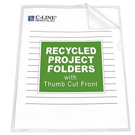C-Line Recycled Project Folders with Thumb Cut Fronts, Reduced Glare, Letter Size, Clear, 25 per Box (62127)