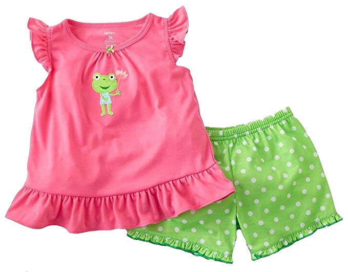 Babygp Frog Little Girls Shorts 2 Piece Pajama 100% Cotton(Size:18 month-10 Years)