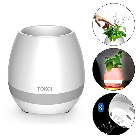 TOKQI Music Flowerpot Bluetooth Speakers Night Light Breathing LED Musical Flowerpot, Smart Plant Pots Play Piano by Touching Plants Office Home Decor Festivel Gift (White)