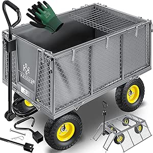 KESSER® Bollerwagen 550kg belastbar Gartenwagen Transportwagen Gartenkarre herausnehmbare Plane Gerätewagen Handwagen vielseitig einsetzbar inkl. Handschuhe Grau