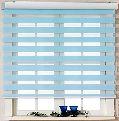 Foiresoft Custom Cut to Size, Basic, Pastel_Blue, W 10 x H 64 inch Zebra Roller Blinds, Dual Layer Shades, Sheer or Privacy Light Control, Day and Night Window Drapes, 10 to 110 inch Wide