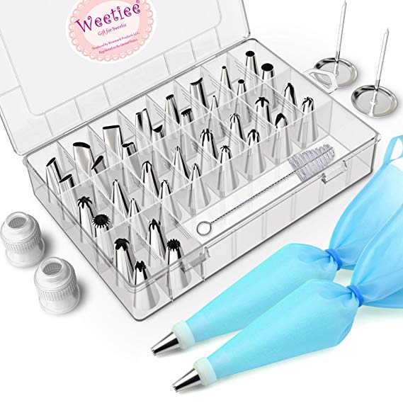 Cake Decorating Supplies Kit - Weetiee 45PC Baking Supplies with 36 Numbered Piping Tips, 2 Flower Nails, 2 Silicone Pastry Bags, 2 Couplers, Cleaning Brush, Stainless Steel Cake Decorating Tips Set