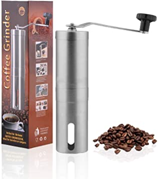 JAHEOM Manual coffee grinder, stainless steel multi-function hand grinding spoon, small and light, adjustable taper burr, a good companion be at home and go out