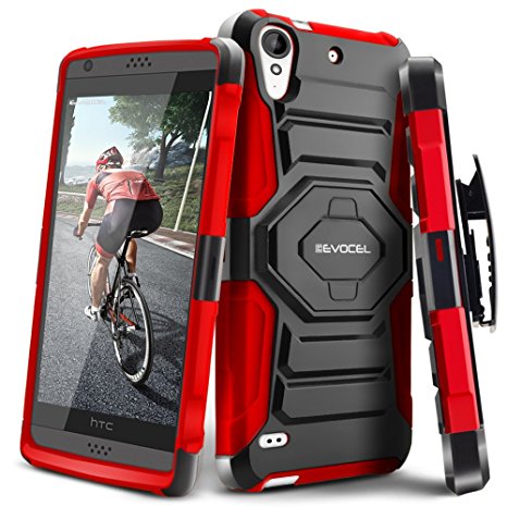 Evocel® HTC Desire 530 [New Generation] Rugged Holster Dual Layer Case [Kickstand][Belt Swivel Clip] For HTC Desire 530 (2016 Release), Red (EVO-HTC530-XX03)