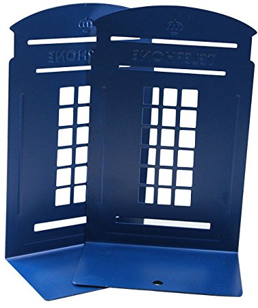 Fasmov Cute Book Nonstick Bookends Telephone Booth Bookends,1 Pair(Blue)