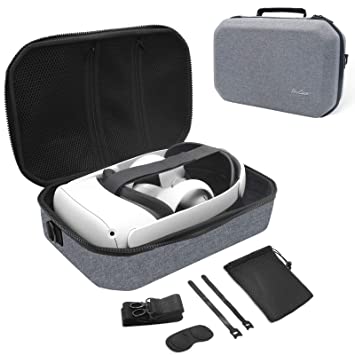 ProCase Hard Travel Case Compatible for Meta Oculus Quest 2 VR Gaming Headset, Shockproof Carrying Bag with Shoulder Strap for Controllers Accessories Storage, Also Fits Elite Strap -Grey