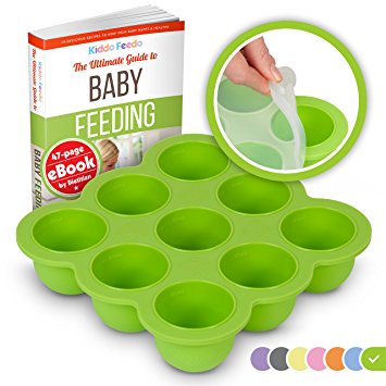 KIDDO FEEDO Baby Food Containers - Perfect Storage for Freezing Baby Food, Breast Milk and More - Free E-book by Author/Dietician - Green