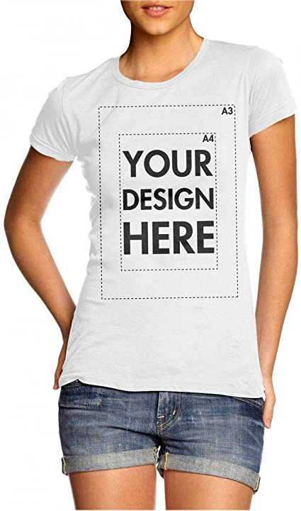 Create Your Own Custom Personalised Womens T Shirt! Any Text, Any Photo, Up to 14" x 16" Print Size, White T Shirt