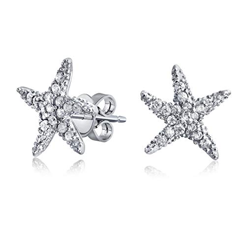 Nautical Ocean Tropical Beach Cubic Zirconia Pave CZ Starfish Stud Earrings For Women 925 Sterling Silver