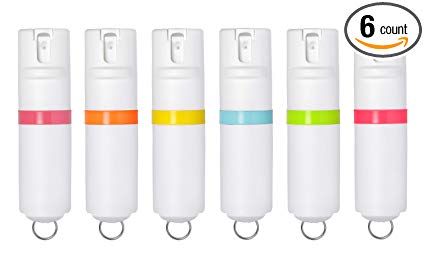 POM White Pepper Spray Keychain Police Strength OC Spray Safety Flip Top 10ft Range 24 Bursts Compact Discreet for Running, Cycling, Outdoors