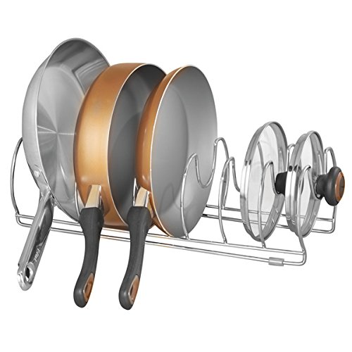 mDesign Kitchen Cabinet Storage Organiser for Skillets, Pans - 3.2 cm x 18.2 cm x 13.5 cm, Chrome