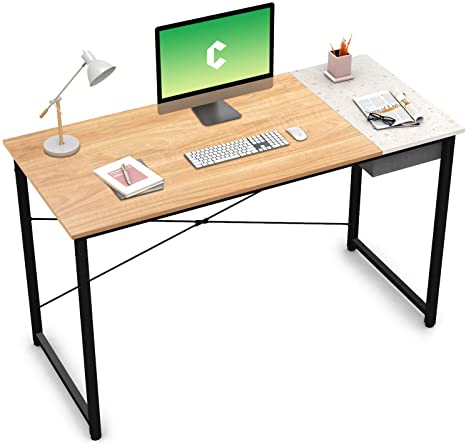 Cubiker Computer Desk 55" Home Office Writing Study Laptop Table, Modern Simple Style Desk with Drawer, Natural Terrazzo