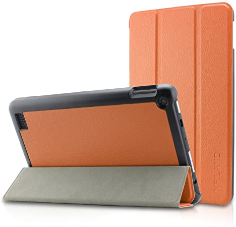 Infiland Fire 7 Case - Ultra Slim Shell Lightweight Tri-fold Stand Cover for Amazon Fire 7 Inch Tablet (Fire 7" Display 5th Generation - 2015 Release), Orange