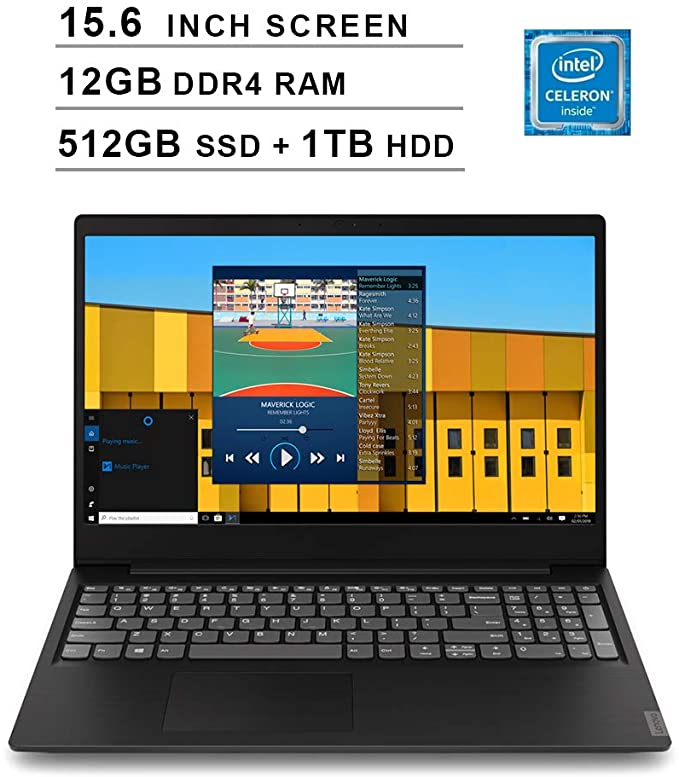 2020 Newest Lenovo Ideapad S145 15.6 Inch Laptop (Intel Celeron 4205U 1.8GHz, 12GB DDR4 RAM, 512GB SSD (Boot)   1TB HDD, Intel UHD Graphics 610, WiFi, Bluetooth, HDMI, Windows 10 Home) (Black)