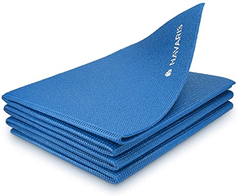 Navaris Foldable Yoga Mat for Travel - 1/8 inch (4mm) Thick Exercise Mat for Yoga, Pilates, Workout, Gym, Fitness - Non-Slip Folding Thin Portable Mat