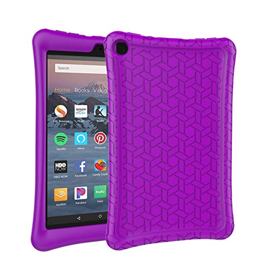 AVAWO Silicone Case for Amazon Fire HD 8 Tablet with Alexa (7th/8th Generation, 2017/2018 Release) - Anti Slip Shockproof Light Weight Protective Cover [Kids Friendly], Purple