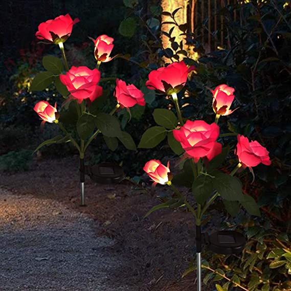 Rose Flowers solar light Outdoor,Landscape Lights Decorative Solar Garden Stake Lights with 10 Red Rose Flowers Waterproof for Garden Patio, Yard,Pathway, Walkway,Lawn Decoration (2 Pcs)