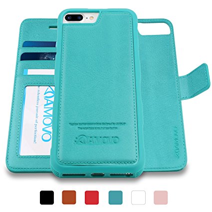 AMOVO iPhone 8 Plus Case [2 in 1], iPhone 8 Plus Wallet Case [Detachable Folio] Premium Vegan Leather Case for iPhone 8 Plus/iPhone 7 Plus/iPhone 6 Plus (iPhone 8 Plus/7 Plus/6 Plus (5.5") Aqua)