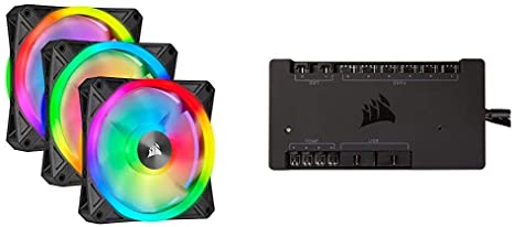 Corsair iCUE QL120 RGB 120mm PWM Triple Fan with Lighting Node CORE Bundle with Corsair iCUE Commander PRO Smart RGB Lighting and Fan Speed Controller