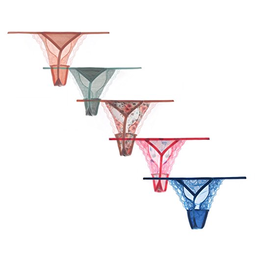 Moxeay Sexy Lace G-String T-Back Lingerie Thongs Assorted Colors 3 pcs or 5 pcs