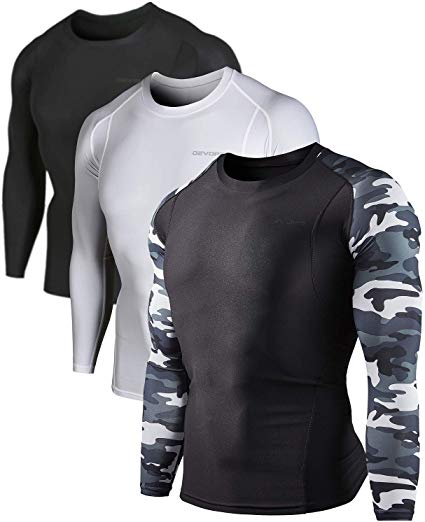 DEVOPS Men's 2~3 Pack Cool Dry Athletic Compression Long Sleeve Baselayer Workout T-Shirts