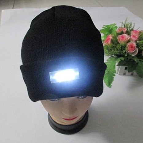 Black Beanie Knitted Hat with 5 White LED Unisex Men Women Child Skull Cap Hands free Flashlight Light Perfect for Camping Hiking Fishing Car Home Repair Jogging Running Hiking