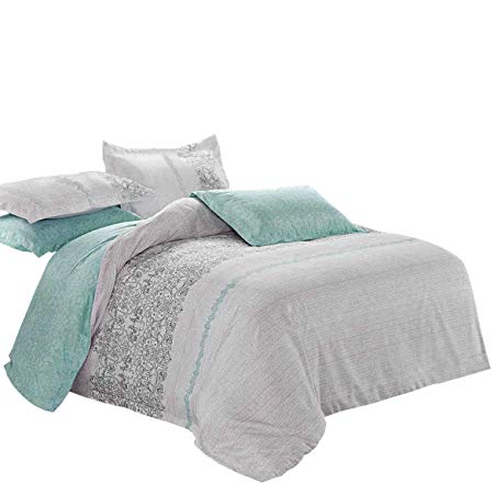Wake In Cloud - Grey Teal Duvet Cover Set, Reversible with Gray and Turquoise, Soft Microfiber Bedding with Zipper Closure (3pcs, Full/Double Size)