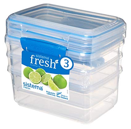 Sistema 921613 Fresh Collection 4.2 Cup Food Storage Containers (3 Pack), 33.8 oz, Clear/Marine Blue