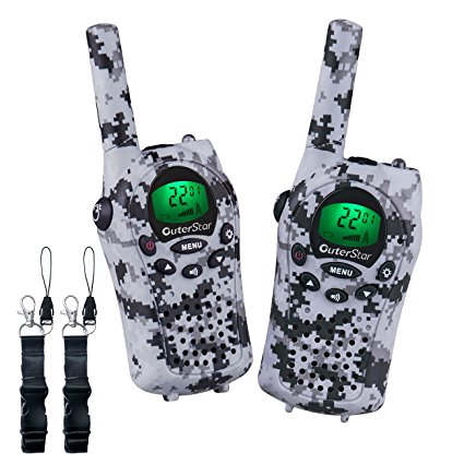 OuterStar Durable Walkie Talkies for Kids,22 Channel FRS/GMRS 5 Miles Long Range Two Way Radios with 2 Free Straps£¬ Back-lit LCD Screen/Handheld for Kids/Families Toys, Games, Gifts(Grey Camouflage)