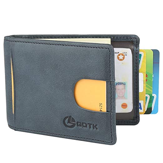 RFID Blocking Bifold Slim Genuine Leather Thin Minimalist Front Pocket Wallets for Men Money Clip