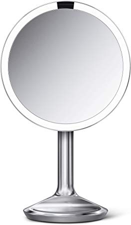 simplehuman Sensor Lighted Makeup Vanity Mirror SE, 8" Round, 5X Magnification, Brushed Stainless Steel