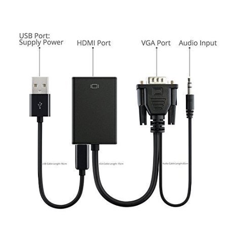 Gold Cherry VGA Male to Hdmi Output 1080p Hd Audio Tv Av Hdtv Video Cable Converter Adapter for Pc Laptop